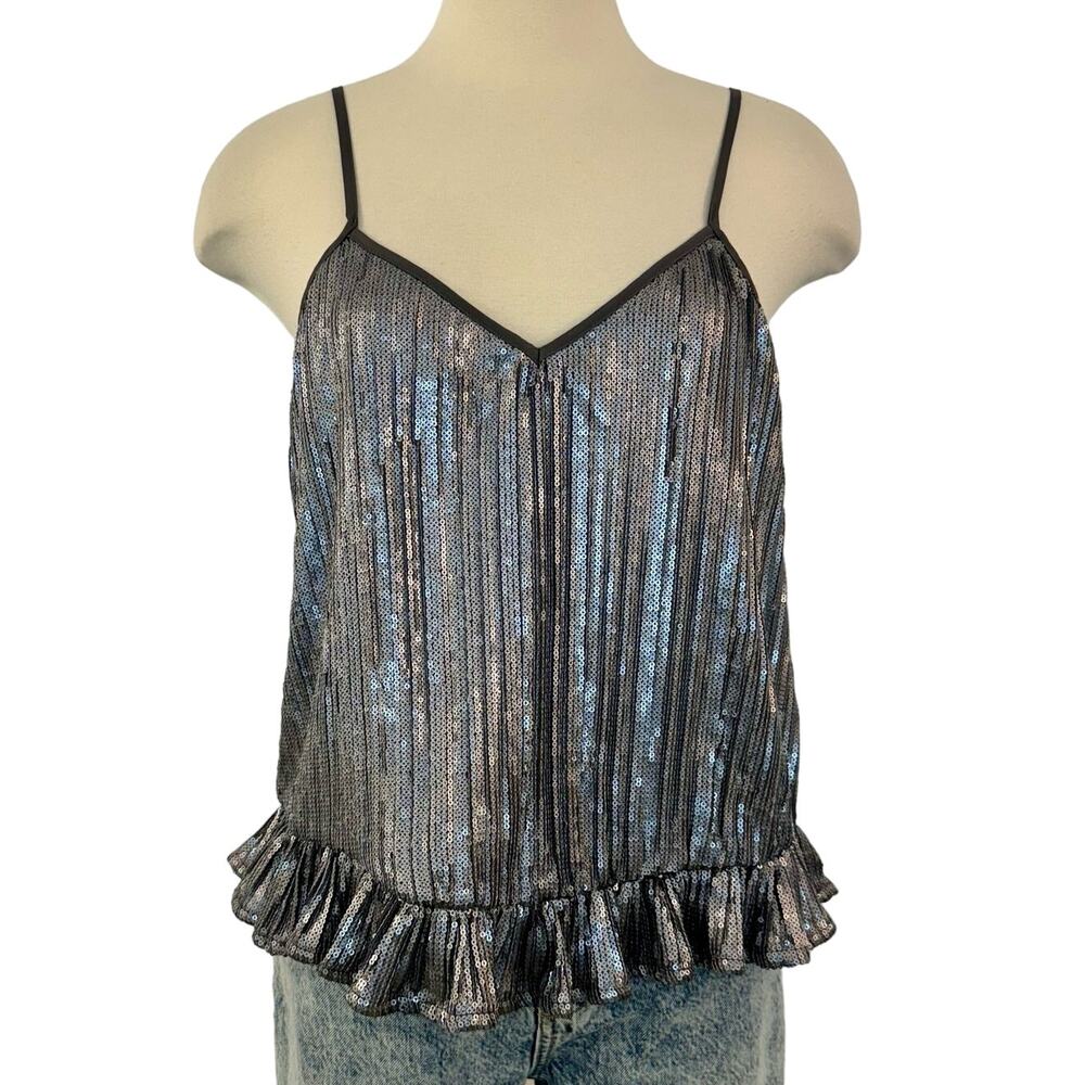 Anthropologie Amelie Sequin Top Tank Cami Blouse Silver Metallic Glam Size 2